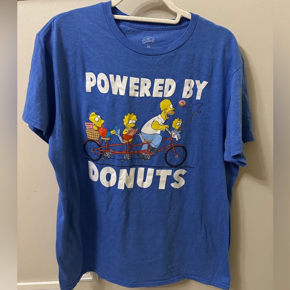 The‎ Simpsons Shirt Men's Large Blue Homer Bart Donuts Crew Neck Short Sleeve